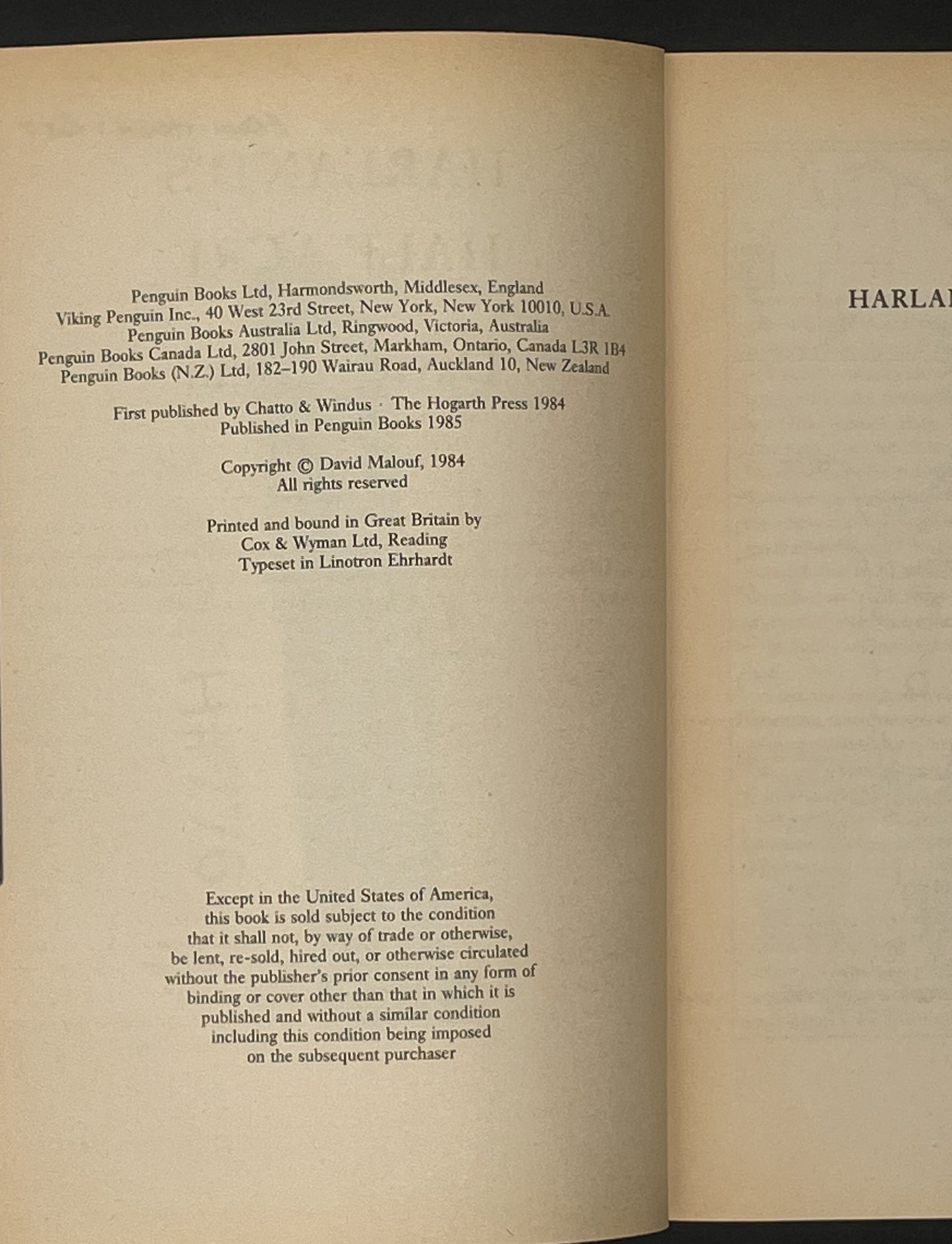 Harland's Half Acre by David Malouf