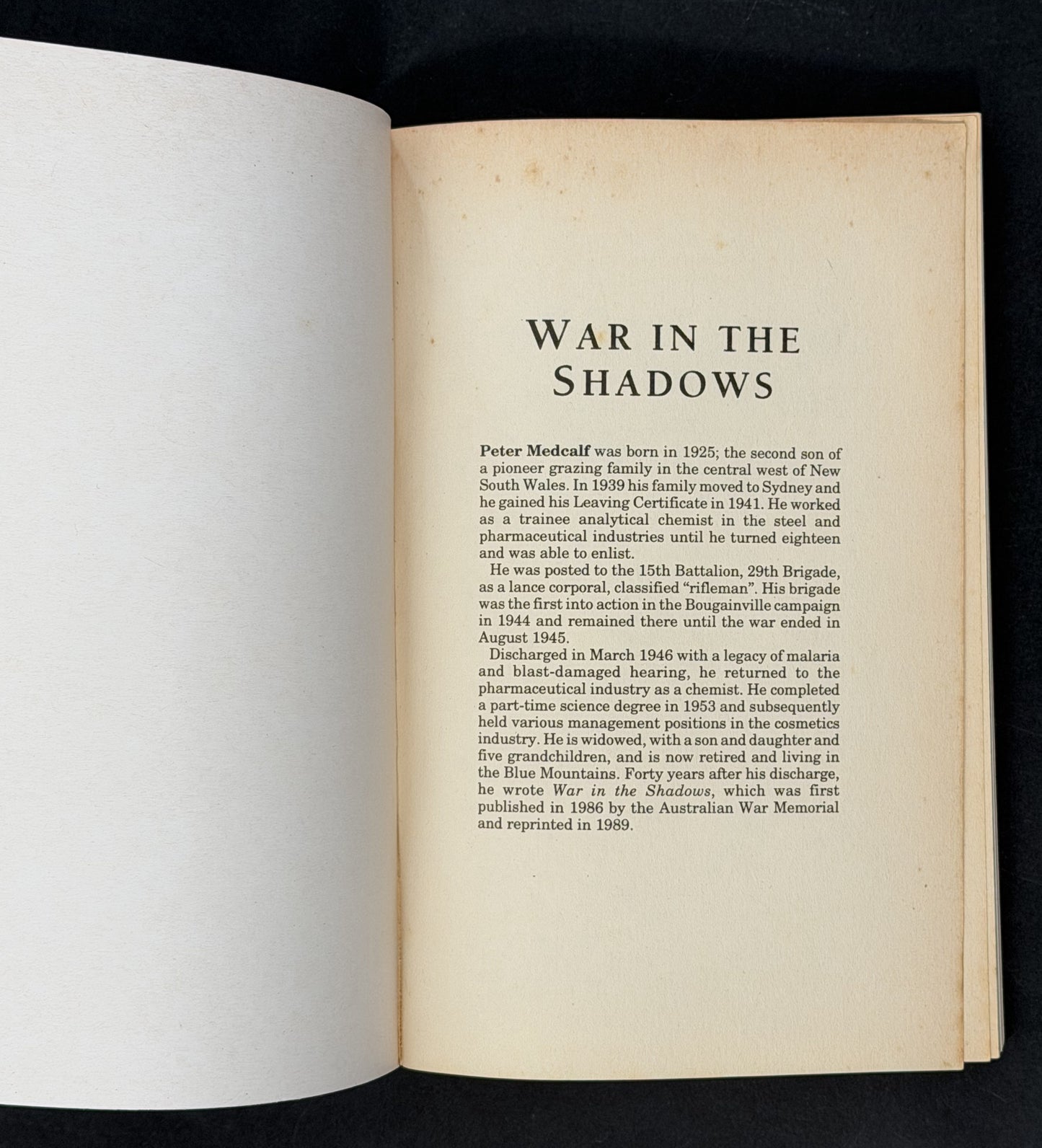 War in the Shadows by Peter Medcalf