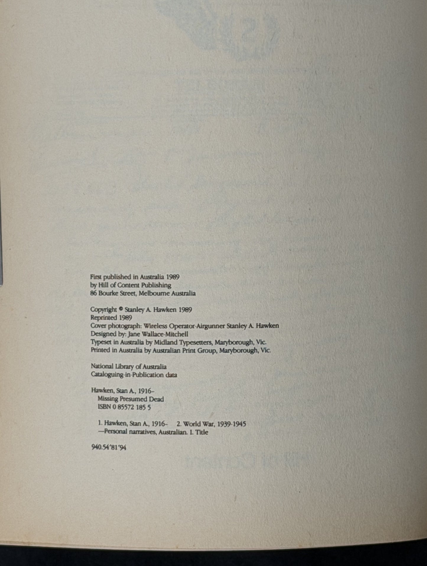 Missing Presumed Dead by Stanley A. Hawken